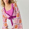 Francesca's Loretta Crop Crochet Cardigan Multi Tops