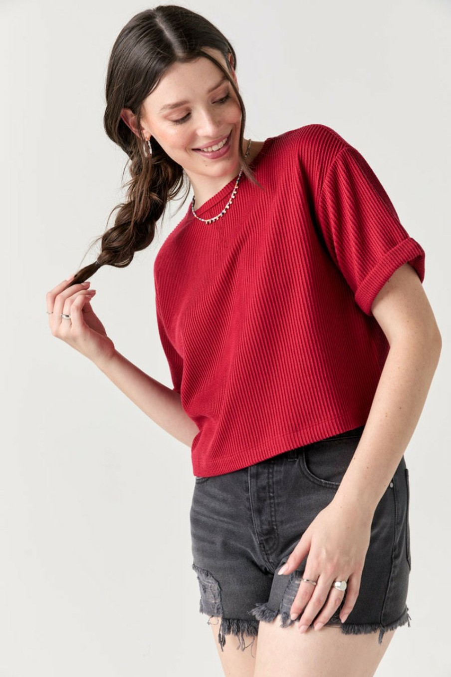 Francesca's Chrissy Boxy Soft Rib Knit Top Tops