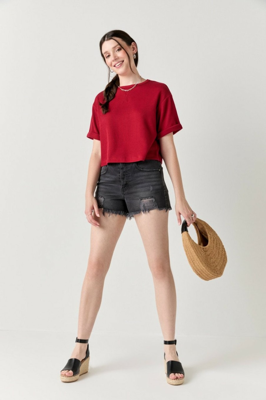 Francesca's Chrissy Boxy Soft Rib Knit Top Tops