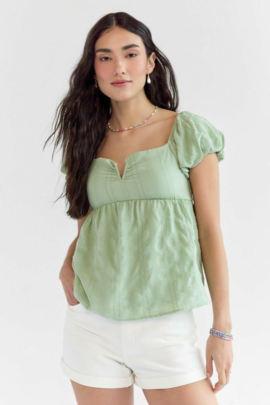 Francesca's Maryann Textured Wired Blouse Tops