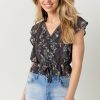 Francesca's Rosetta Ruffle Chiffon Blouse Gray Tops