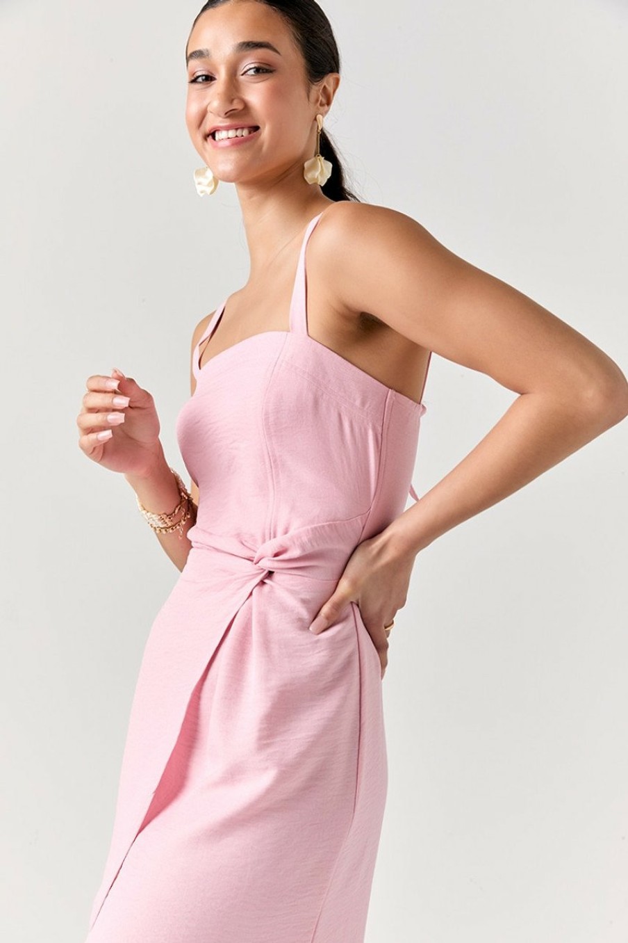 Francesca's Kayley Linen Slit Maxi Dress Dresses