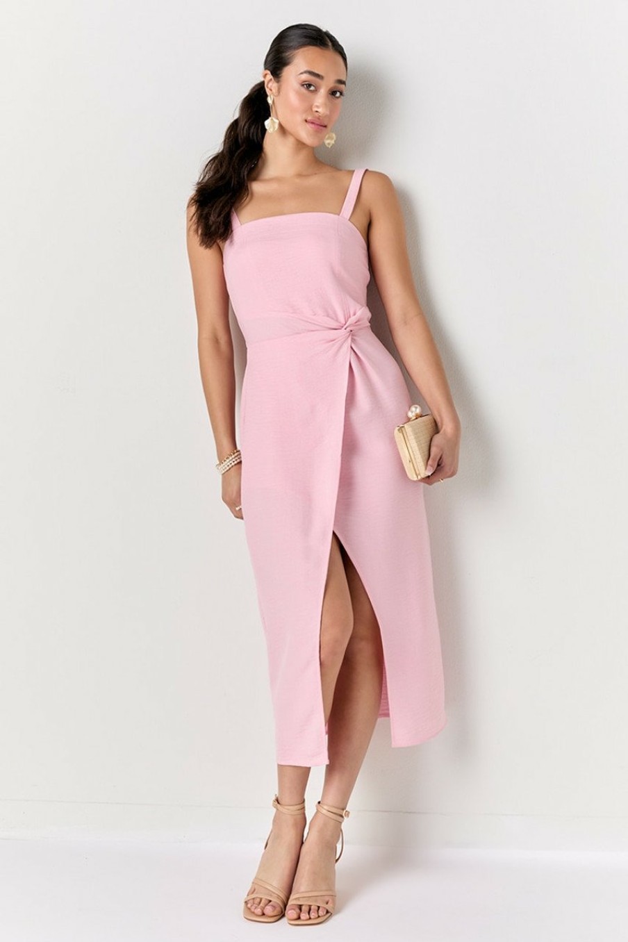 Francesca's Kayley Linen Slit Maxi Dress Dresses