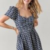 Francesca's Lillian Embroidered Sweetheart Dress Navy Dresses