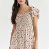 Francesca's Marleen Smocked Upper Floral Dress Ivory Dresses