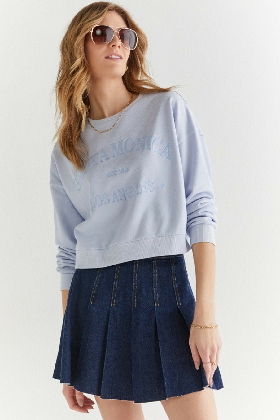 Francesca's Alyssa Santa Monica Sweatshirt Light Blue Tops