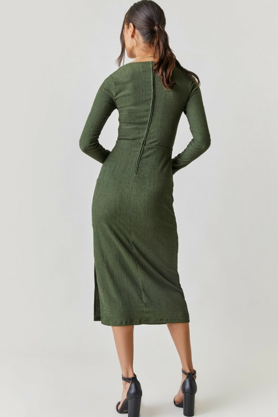 Francesca's Cali Twist Front Midi Dress Olive Green Dresses