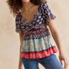 Francesca's Belle Print Tiered Blouse Multi Tops