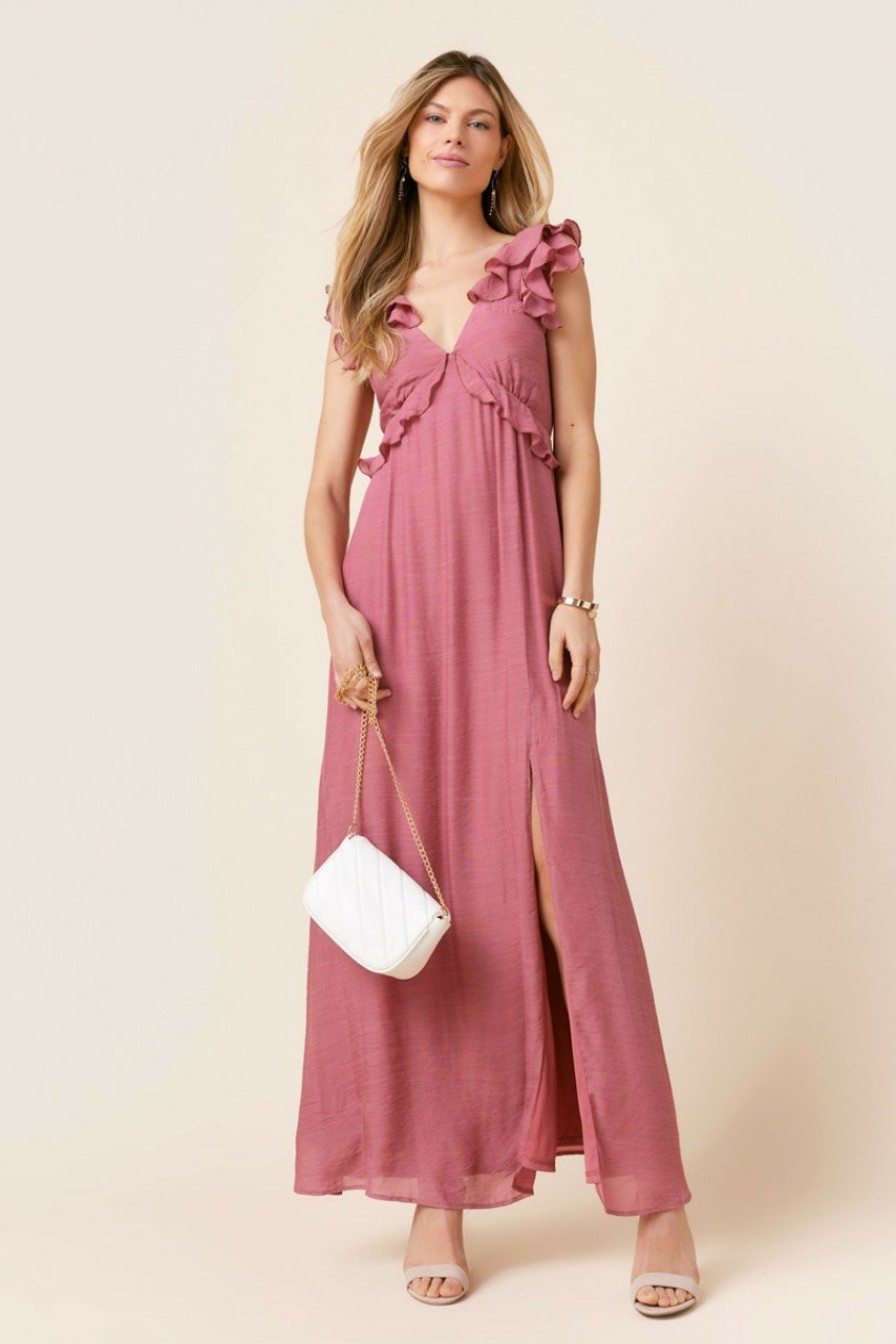 Francesca's Bella Flutter Sleeve Bow Back Maxi Dress Dresses