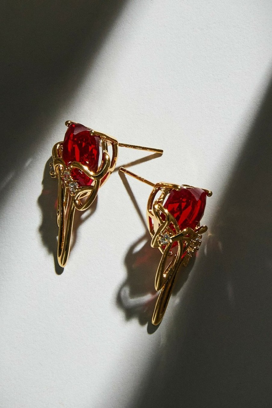 Francesca's Luxe 14K Gold Plated Melting Heart Studs Red Earrings