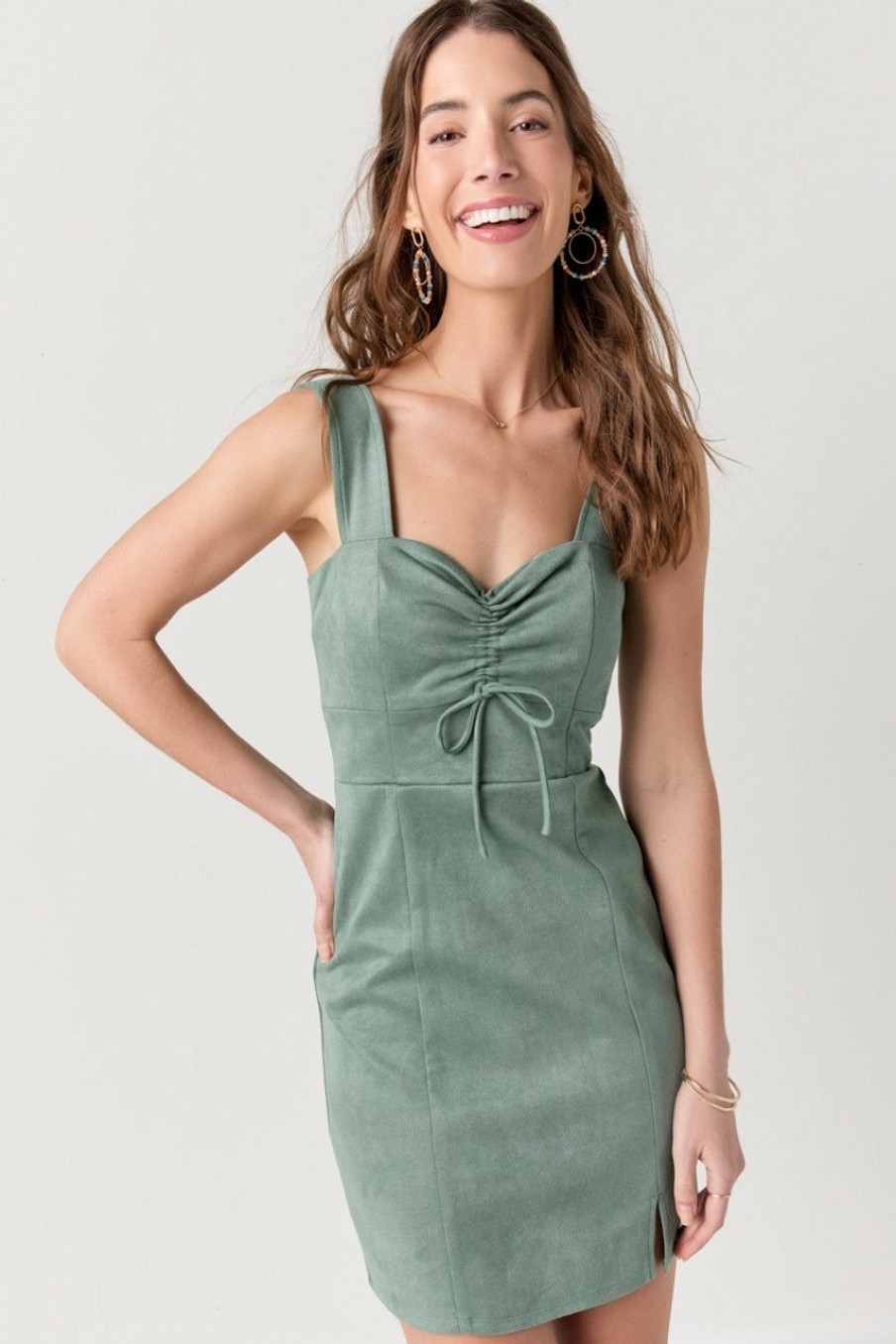 Francesca's Christa Strappy Cinched Dress Sage Green Dresses