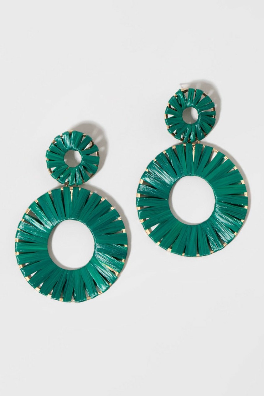 Francesca's Noreen Woven Raffia Circle Drop Earrings Green Earrings