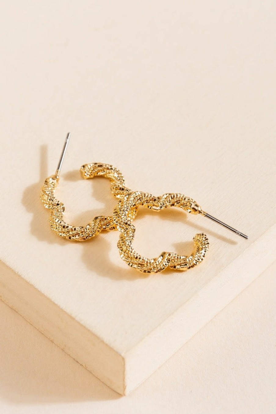 Francesca's Amira Textured Clover Hoop Earrings Gold Earrings