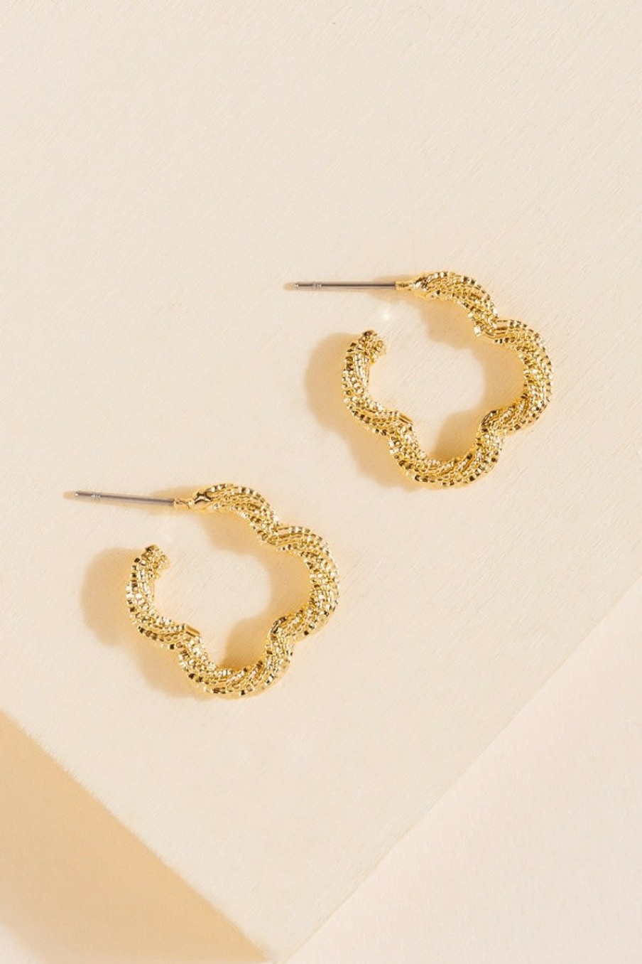 Francesca's Amira Textured Clover Hoop Earrings Gold Earrings