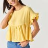 Francesca's Bailey Flutter Sleeve Babydoll Top Tops