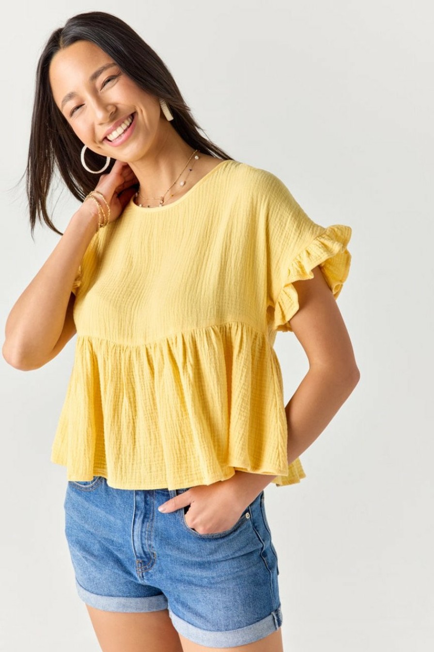 Francesca's Bailey Flutter Sleeve Babydoll Top Tops