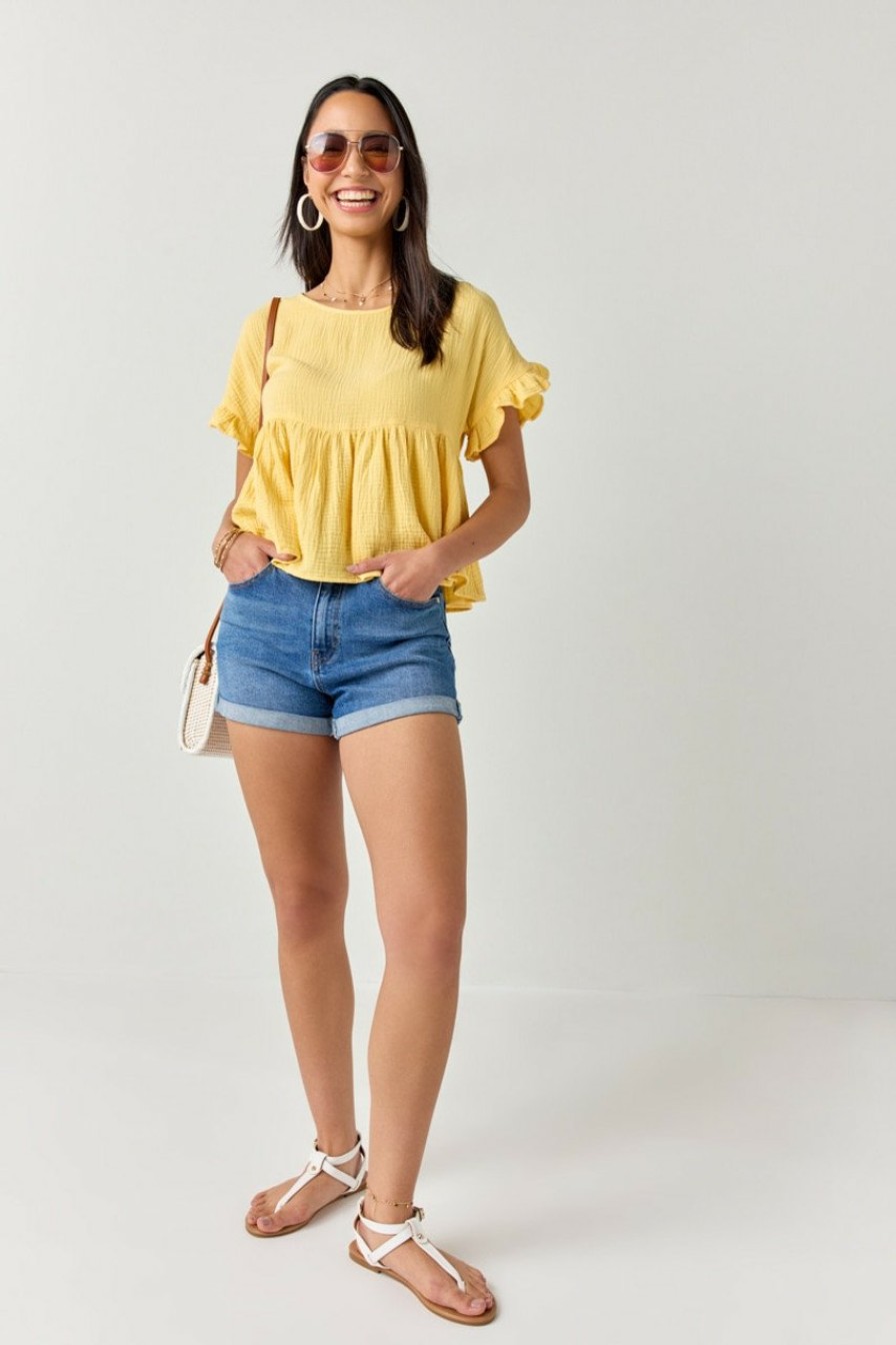 Francesca's Bailey Flutter Sleeve Babydoll Top Tops