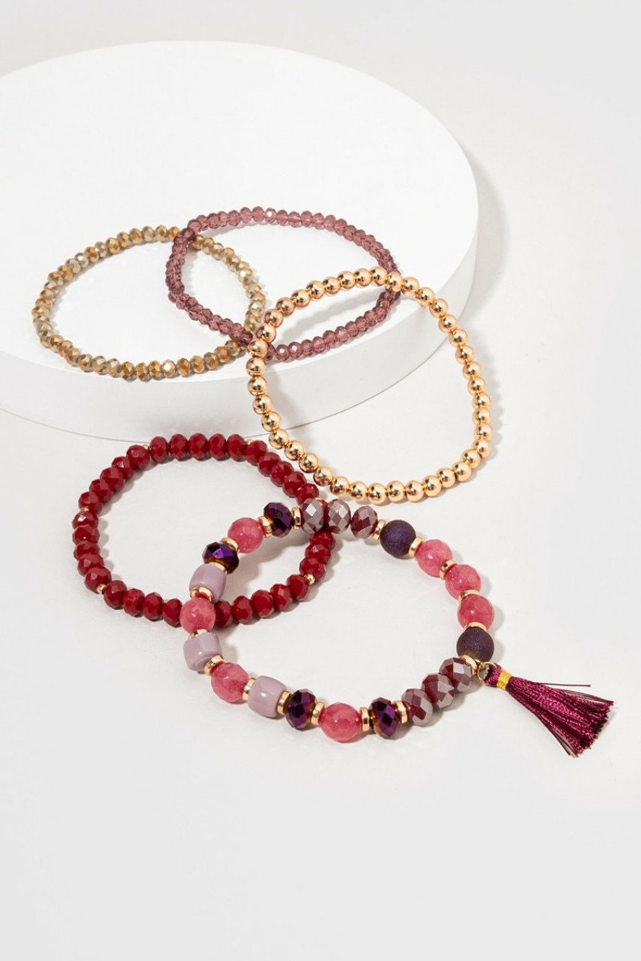 Francesca's Ashley Semi Precious Beaded Bracelet Set Burgundy Bracelets