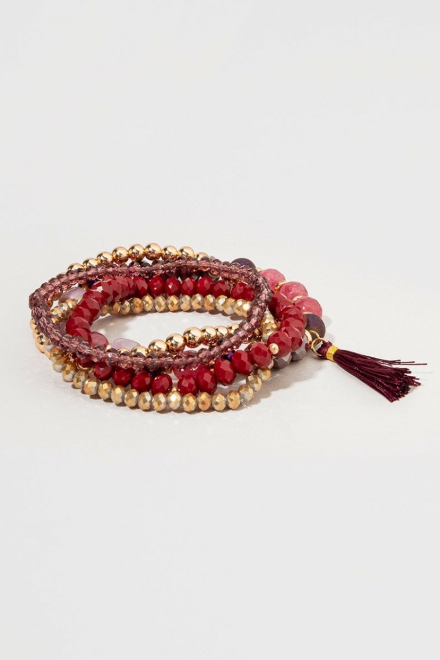 Francesca's Ashley Semi Precious Beaded Bracelet Set Burgundy Bracelets