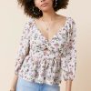 Francesca's Joni Floral Keyhole Peplum Blouse Pink Tops