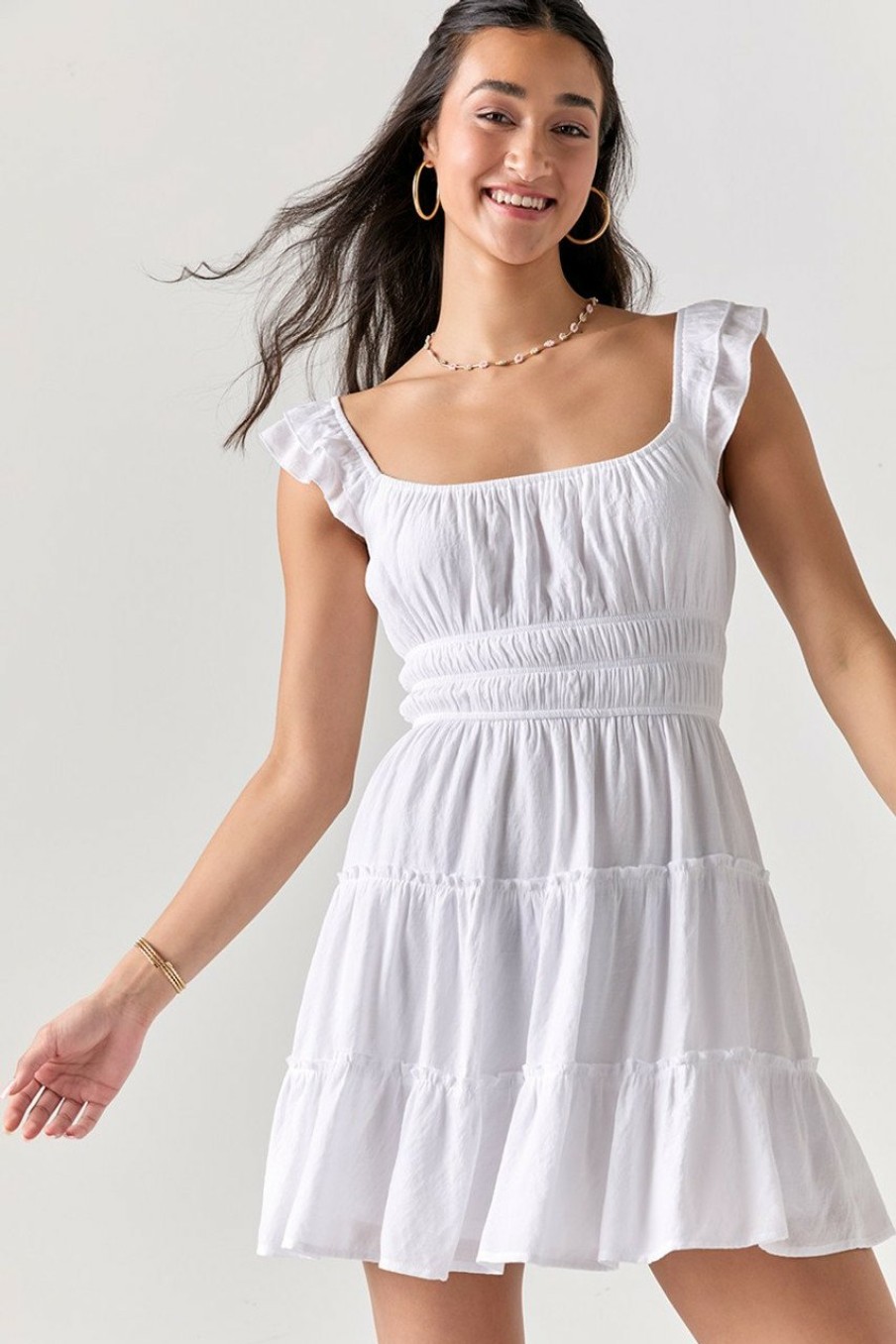 Francesca's Reva Flutter Sleeve Ema Mini Dress White Dresses