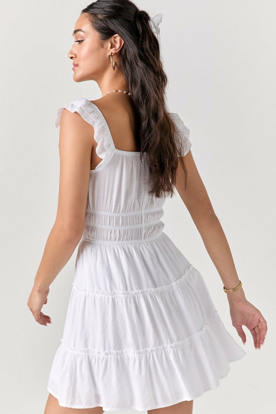 Francesca's Reva Flutter Sleeve Ema Mini Dress White Dresses