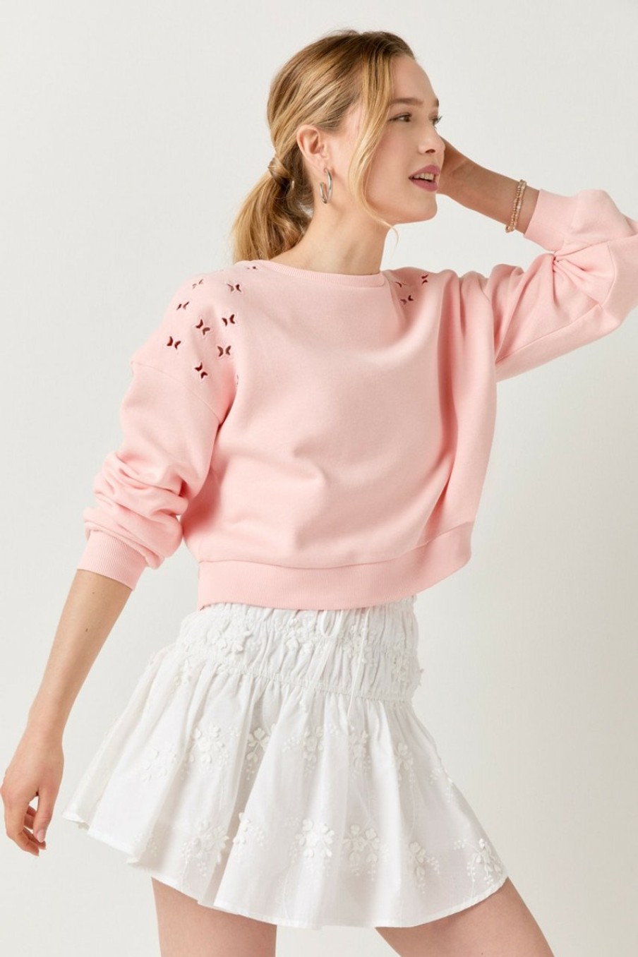 Francesca's Elenora Crew Neck Butterfly Sweatshirt Light Sweatshirts