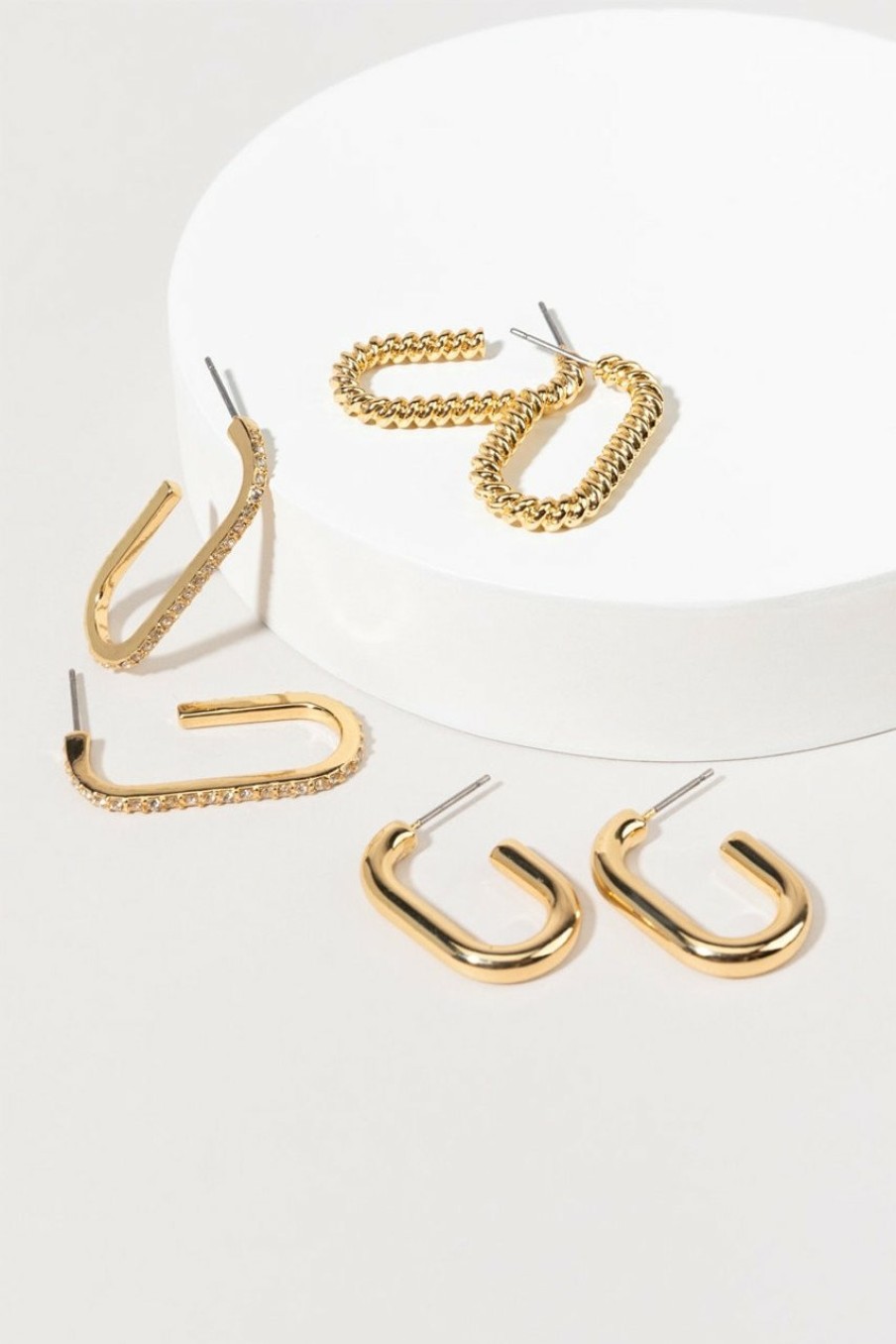 Francesca's Amiri Oblong Hoop Earring Set Gold Earrings