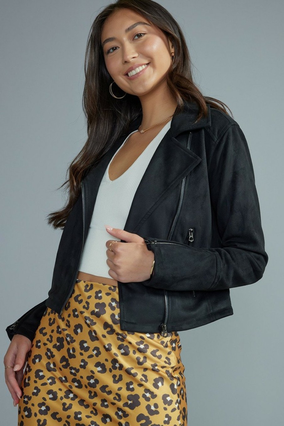 Francesca's Casandra Suede Moto Jacket Jackets