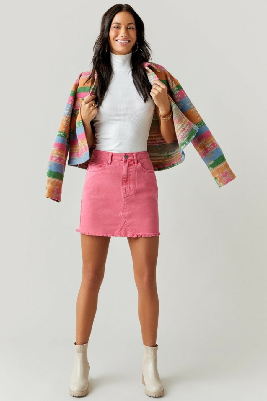 Francesca's Julia Denim Mini Skirt Pink Skirts