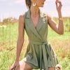 Francesca's Kristen Utility Front Tie Mini Romper Sage Green Dresses