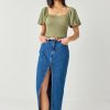 Francesca's Dena Front Slit Denim Maxi Skirt Dark Skirts