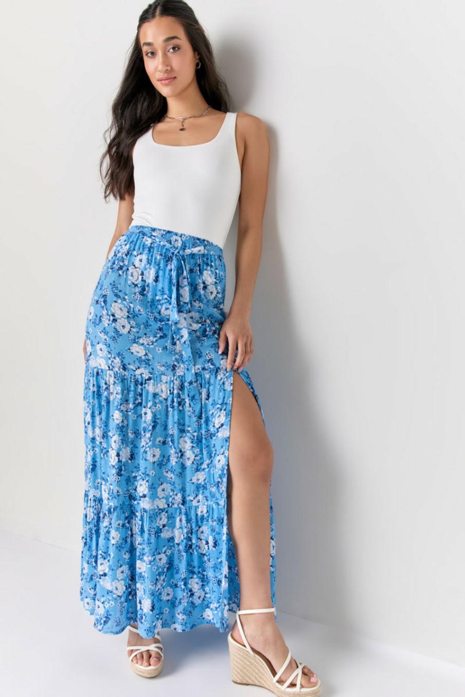 Francesca's Lillia Printed Maxi Skirt Blue Skirts