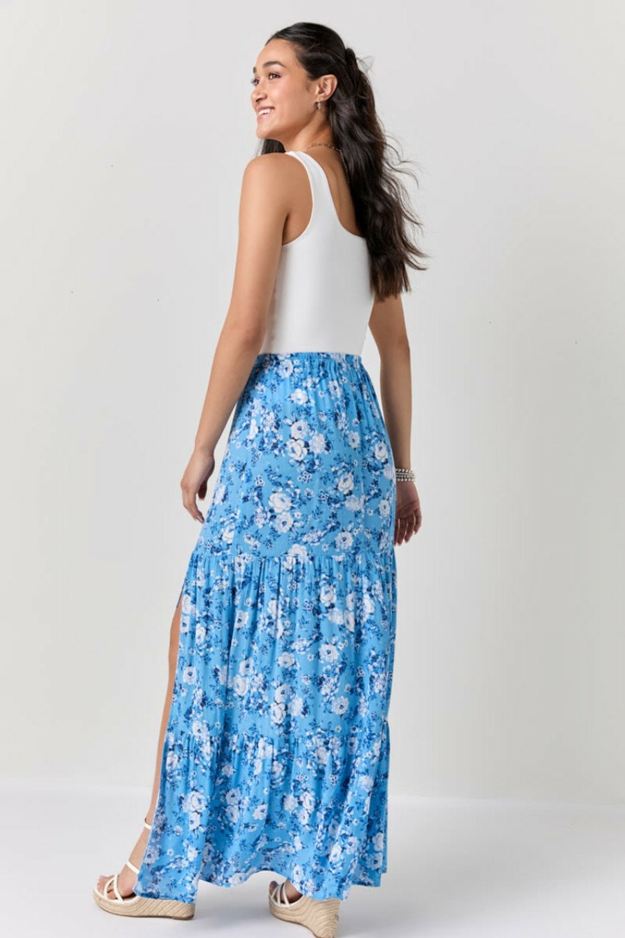 Francesca's Lillia Printed Maxi Skirt Blue Skirts