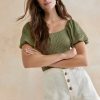 Francesca's Sharon Textured Square Neck Bodysuit Sage Green Tops