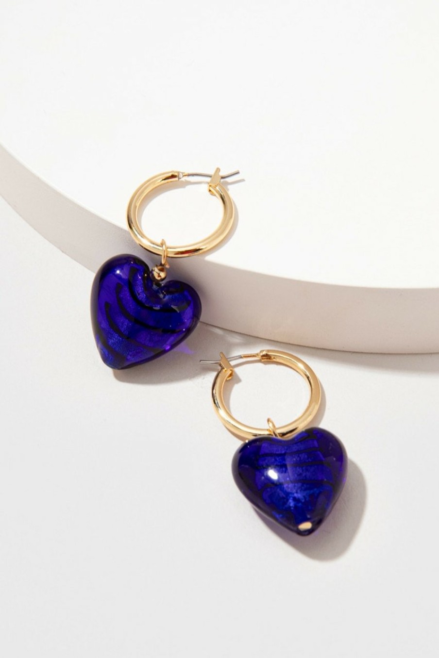 Francesca's Katharyn Glass Heart Charm Earrings Blue Earrings