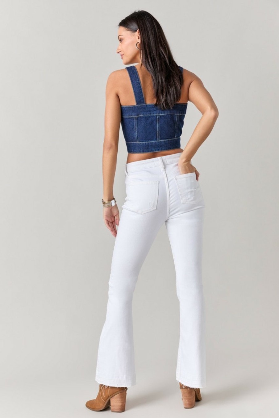 Francesca's Harper Heritage Destructed Bootcut Jeans White Jeans