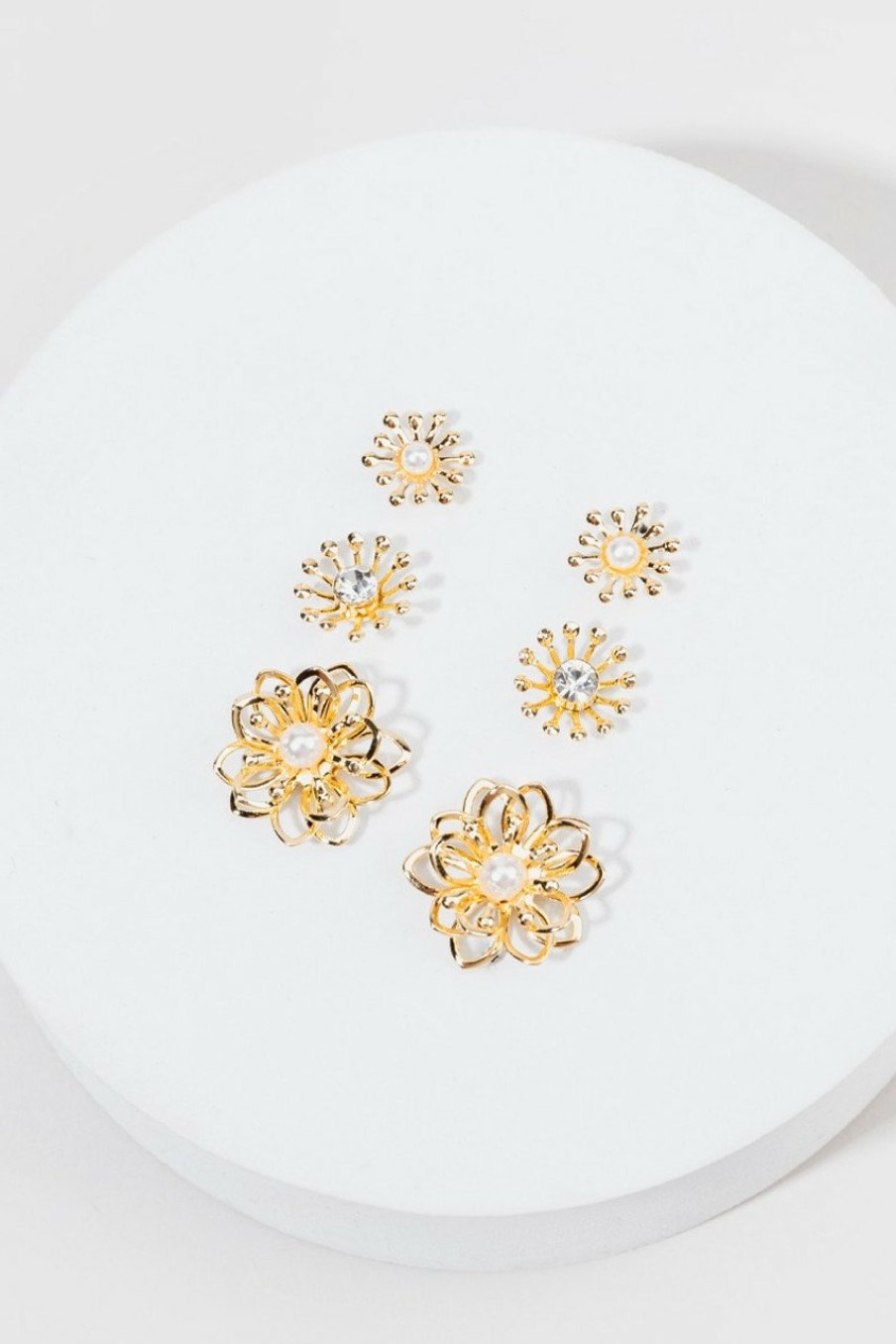 Francesca's Teresita 3D Flower Stud Earring Set Gold Earrings