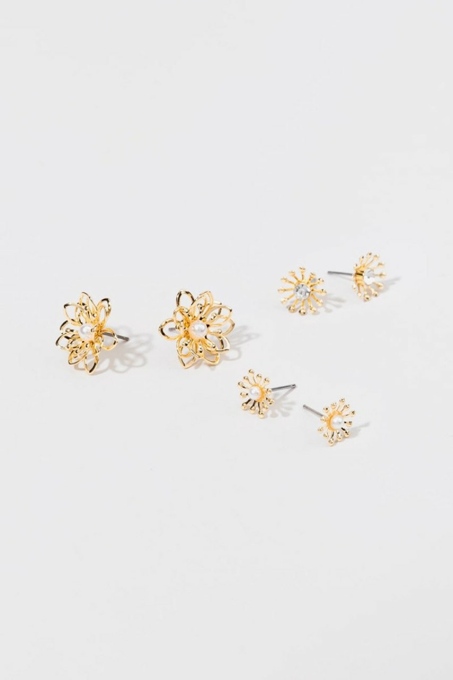 Francesca's Teresita 3D Flower Stud Earring Set Gold Earrings