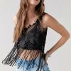 Francesca's Ariana Sheer Lace Fringe Top Black Tops