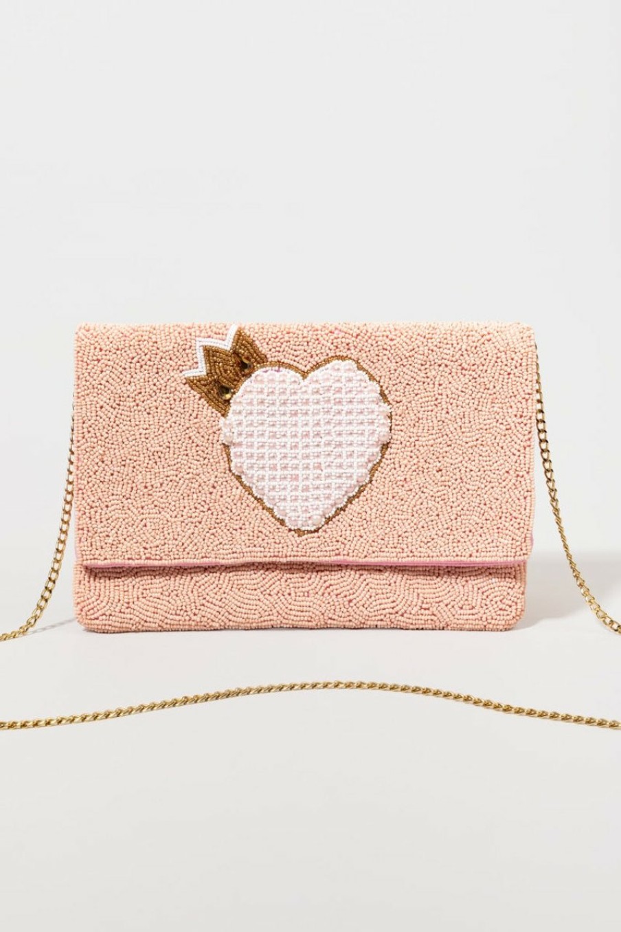 Francesca's Brittany Beaded Crowned Heart Clutch Purse Pink Bags & Wallets