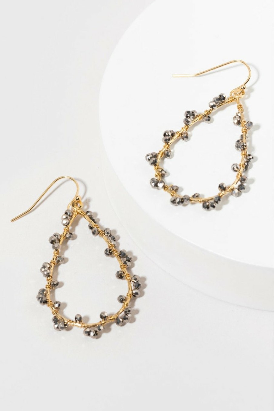 Francesca's Lucy Woven Bead Drop Earrings Gray Earrings