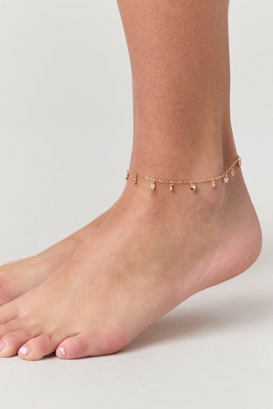 Francesca's Krista Heart Crystal Station En Anklet Gold Anklets