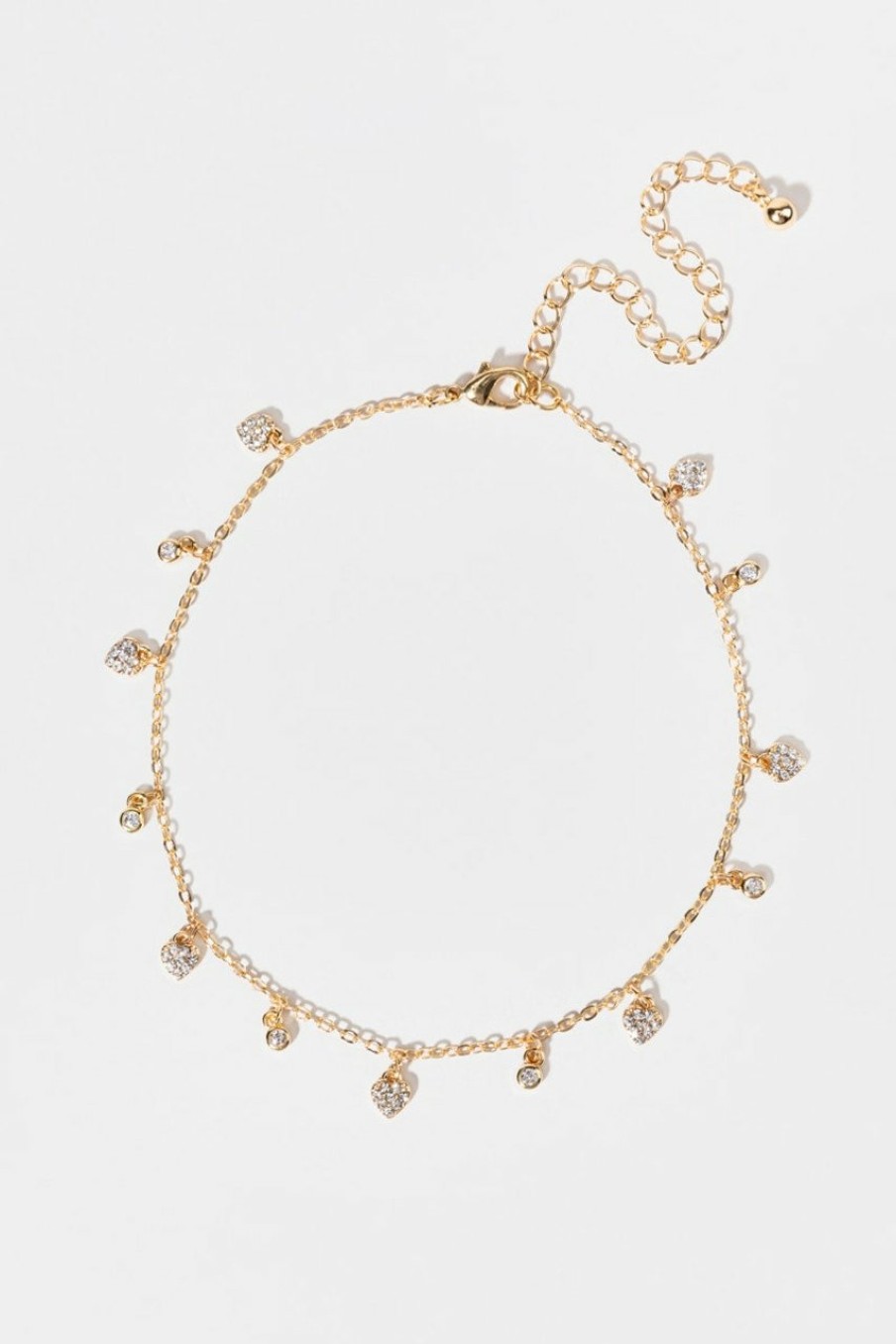 Francesca's Krista Heart Crystal Station En Anklet Gold Anklets