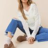 Francesca's Charlotte V Neck Pullover Sweater Ivory Tops