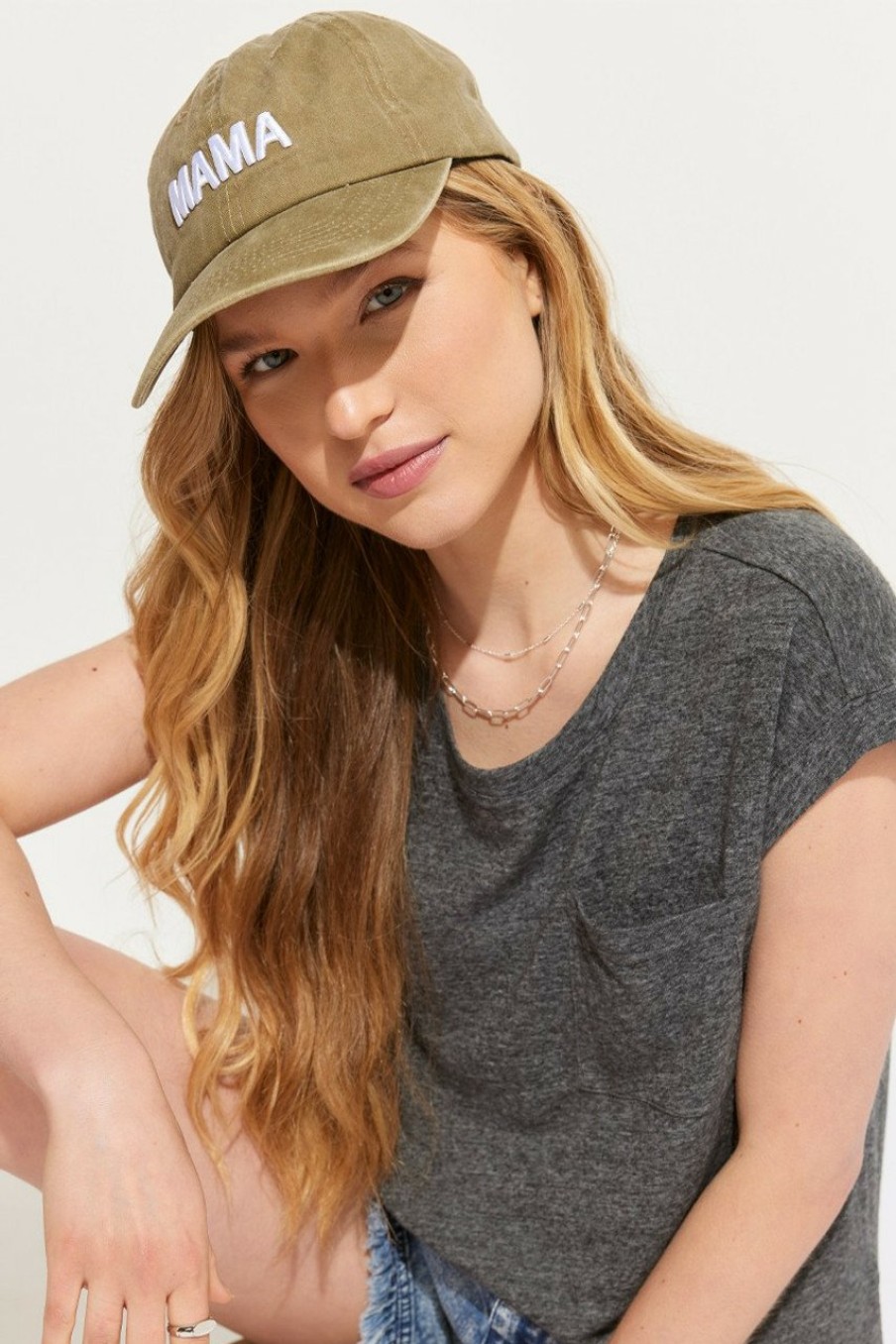 Francesca's Mama Script Baseball Hat Olive Green Hats