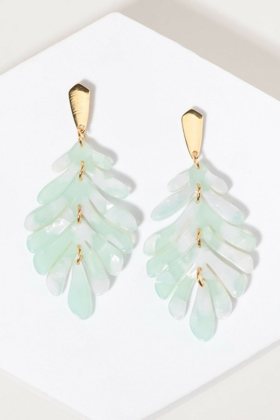 Francesca's Lola Resin Feather Drop Earrings Mint Earrings