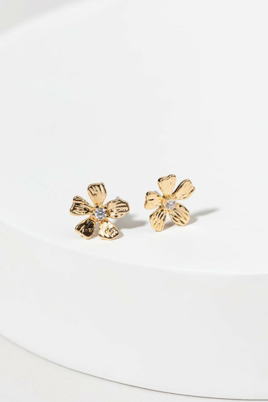 Francesca's Marisa And Crystal Textured Flower Studs Gold Earrings