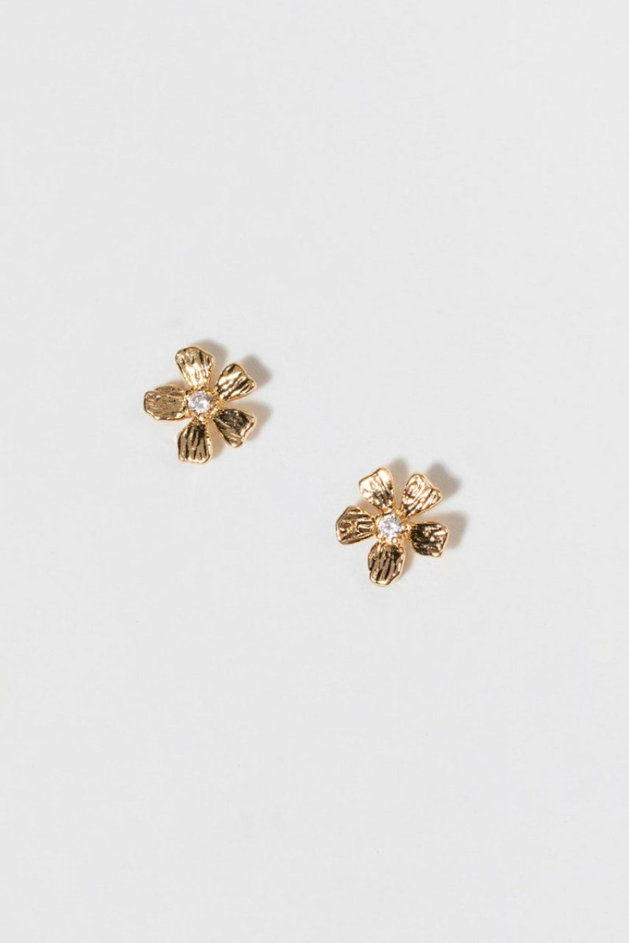 Francesca's Marisa And Crystal Textured Flower Studs Gold Earrings