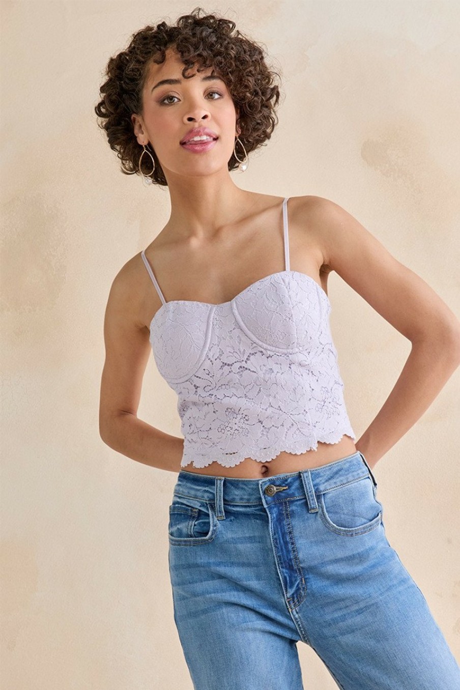 Francesca's Lilliana Lace Corset Lavender Tops